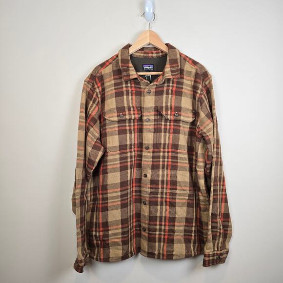 Patagonia Men Size L Fjord Loft Shirt Forested Nest Brown Organic Cotton Flannel - Picture 1 of 3